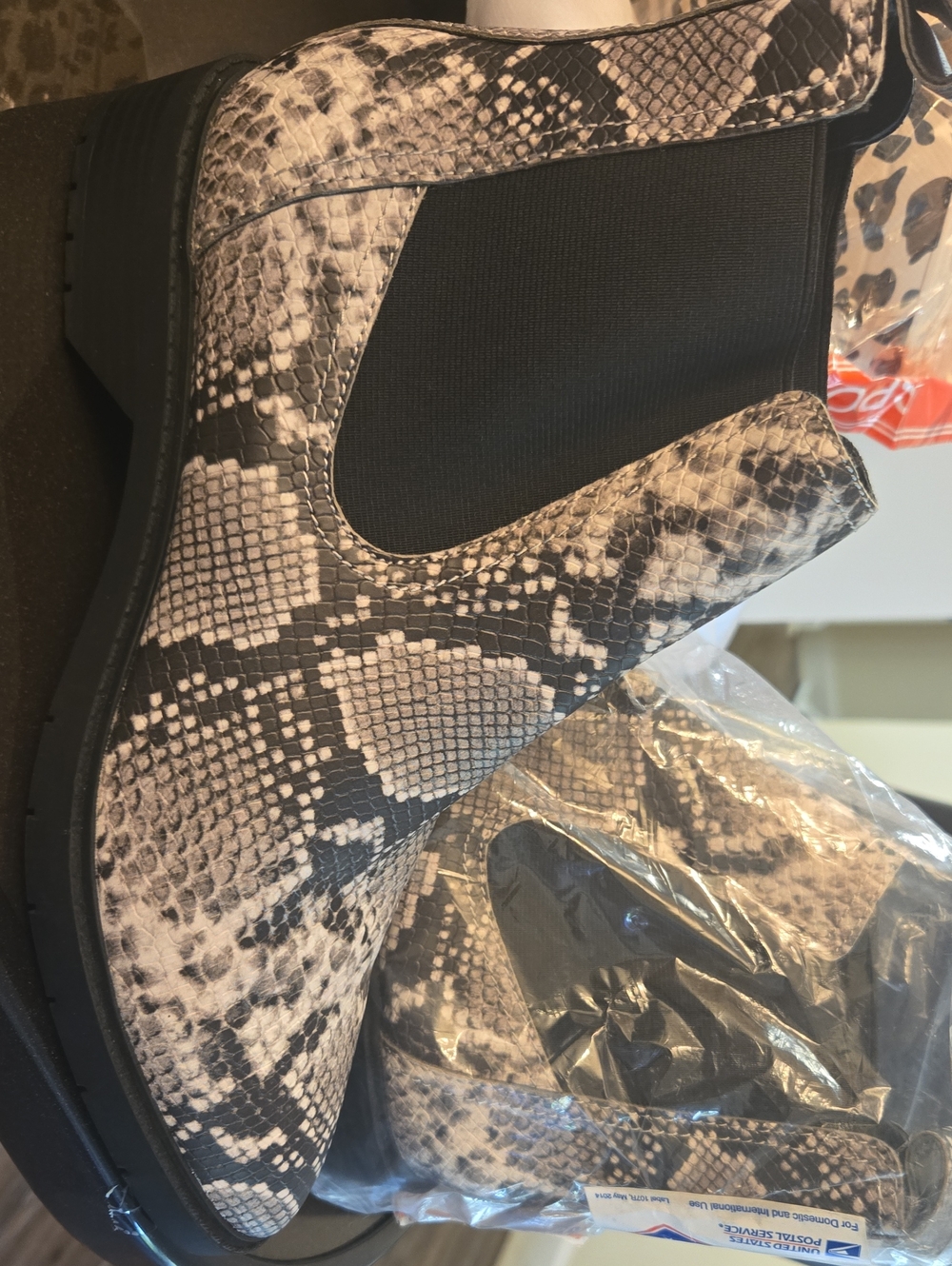 Treasure & Bond Snake-Print Chelsea Booties in Black and Cream